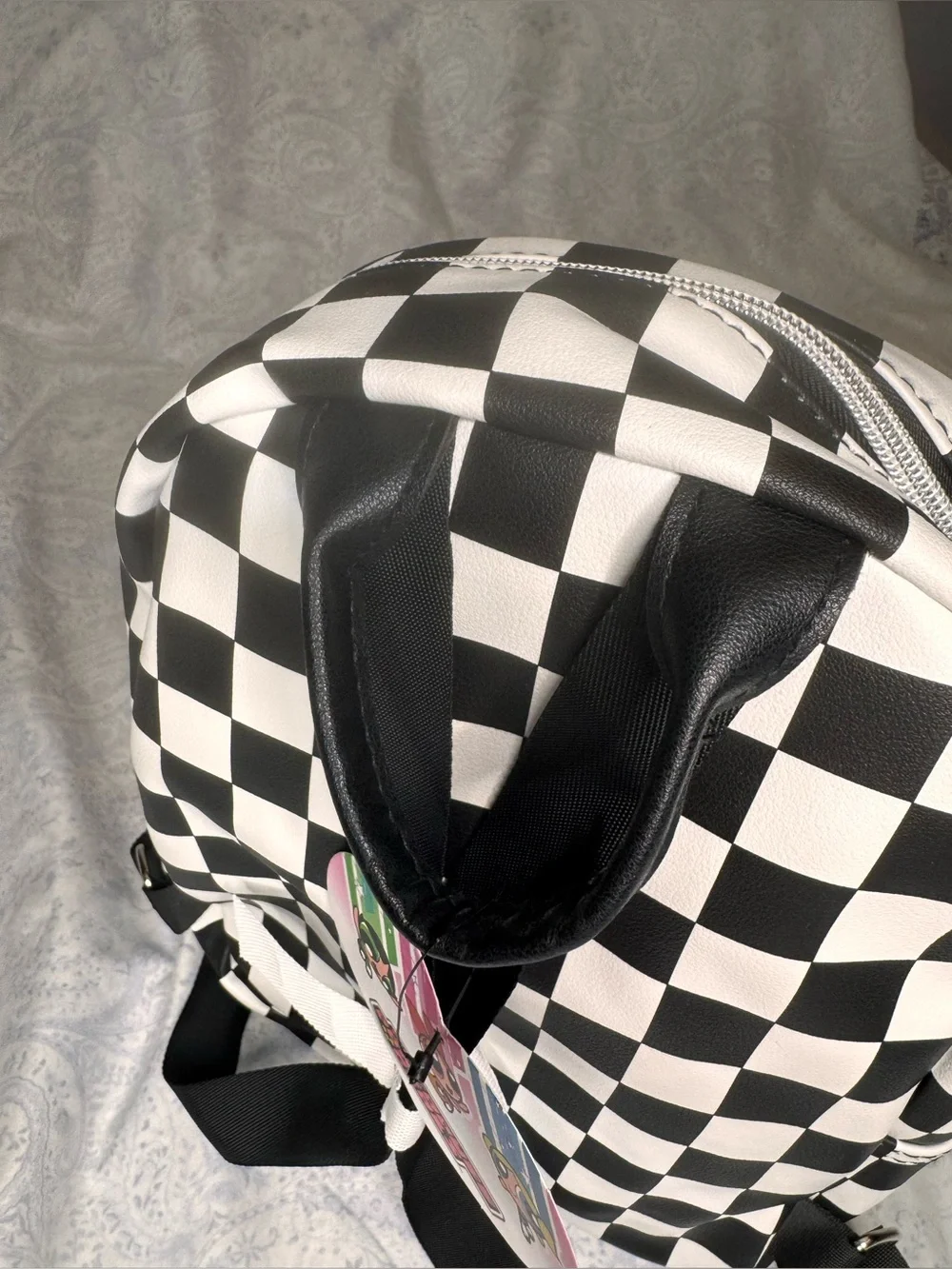 Powerpuff Girls Faux Pebbled Leather Black & White Check Mini Backpack